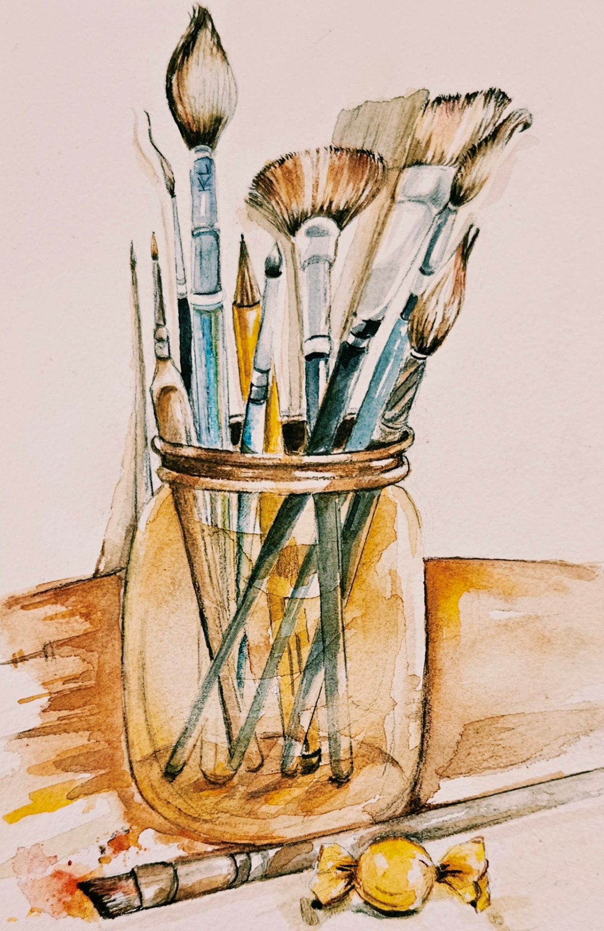 Studio brushes in a jar watercolor