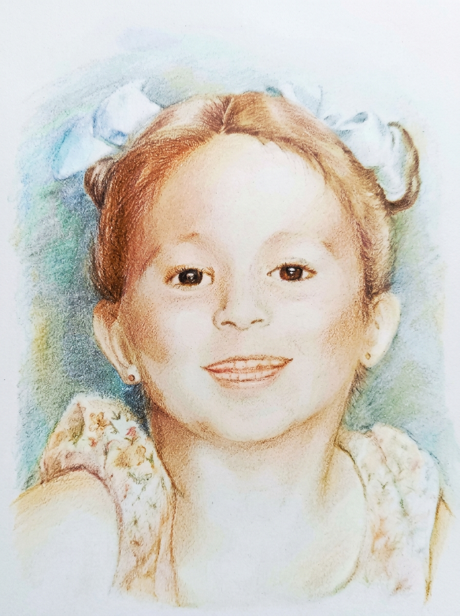 Portrait of Cora Mae in colored pencil