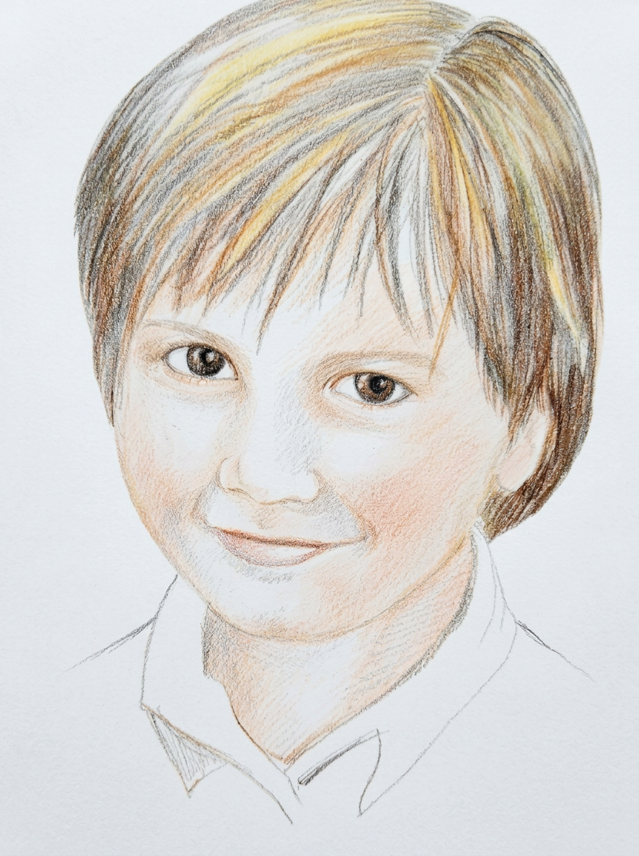 Pencil portrait of a smiling child